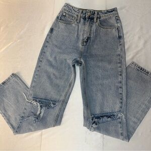 Princess Polly Distressed Trashed High Waisted Light Wash Denim Blue Jeans